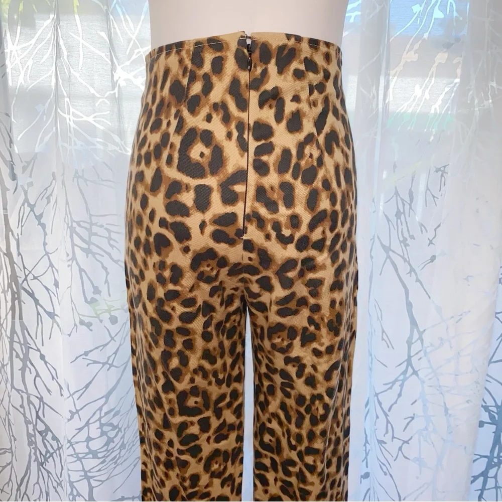 REFORMATION Marlon brown tan black LEOPARD PRINT high waisted crop PANTS - Picture 6 of 11